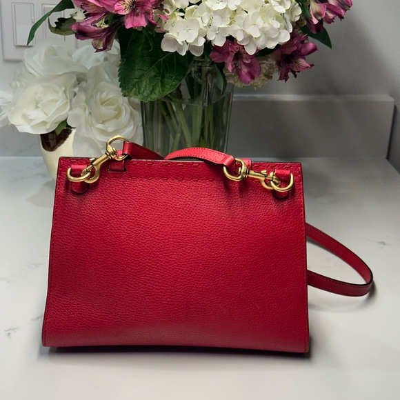 Gucci Calfskin GG Marmont Crossbody Bag with Gold Accents Volcanic Red - Picture 4 of 16